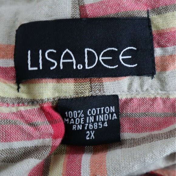 WOMEN'S BEIGE & PINK PLAID BUTTON-UP TOP - LISA DEE - SIZE 2X - Picture 3 of 3